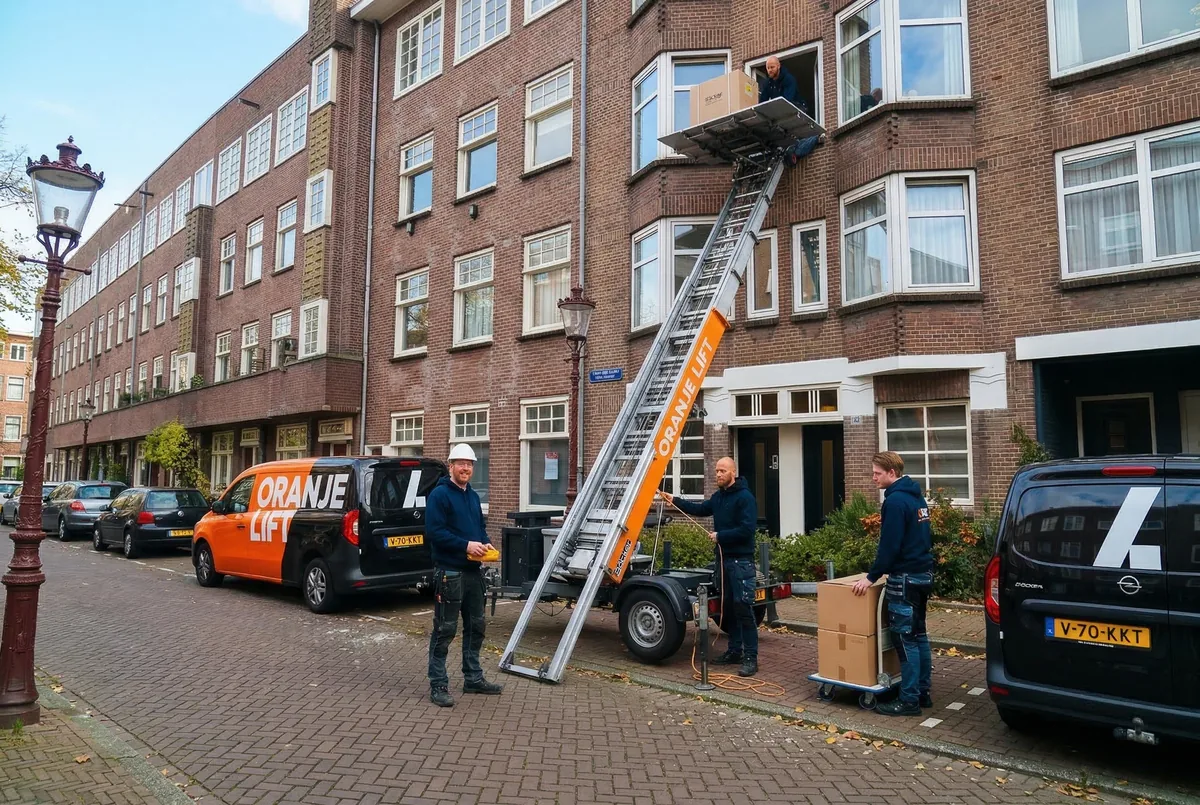 Aanhangerlift in smalle straat Breda