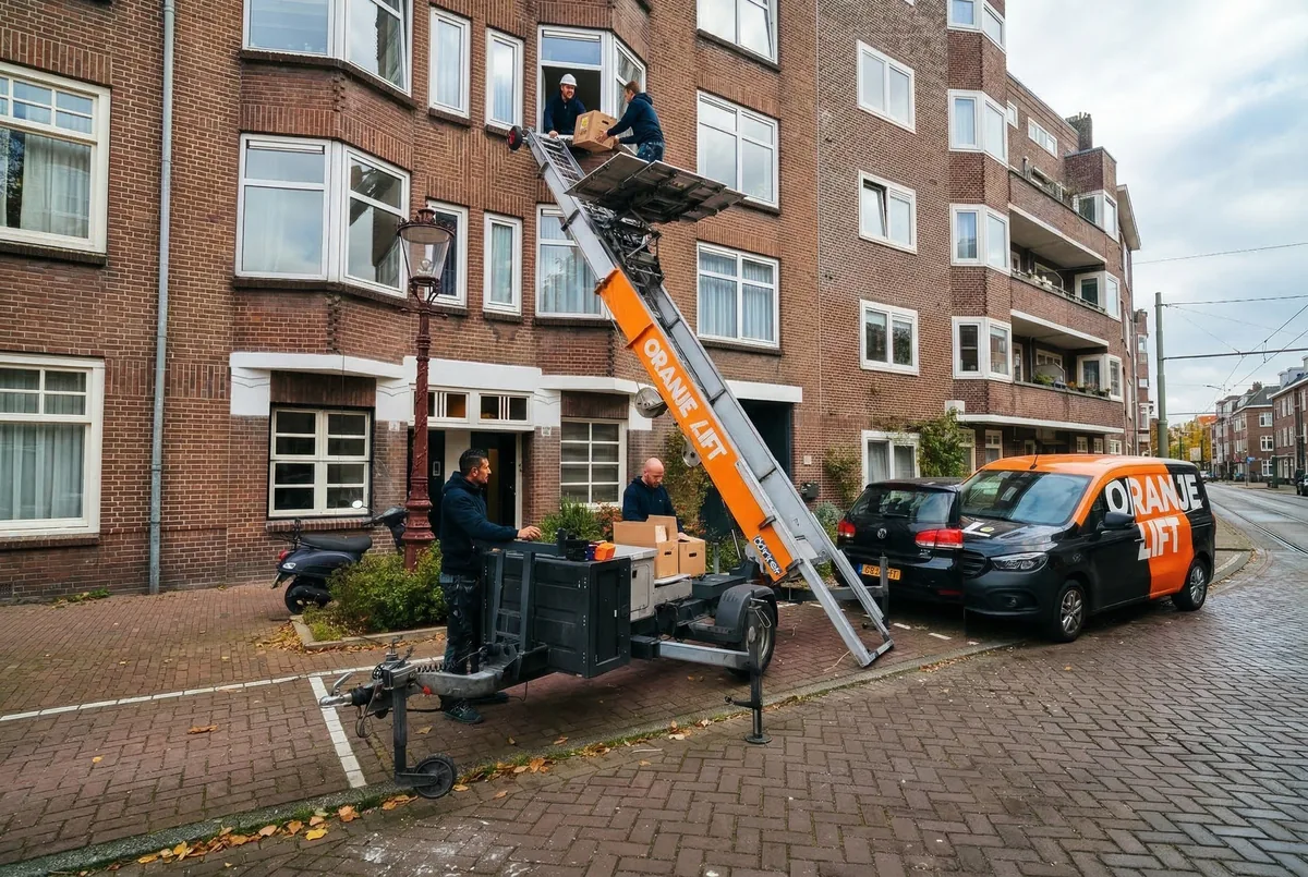 Verhuislift in actie bij woning in Breda