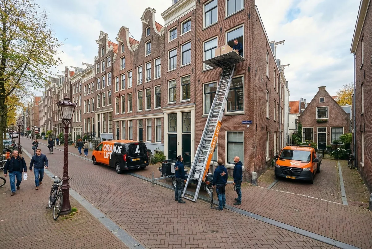 Aanhangerlift in smalle straat Breda