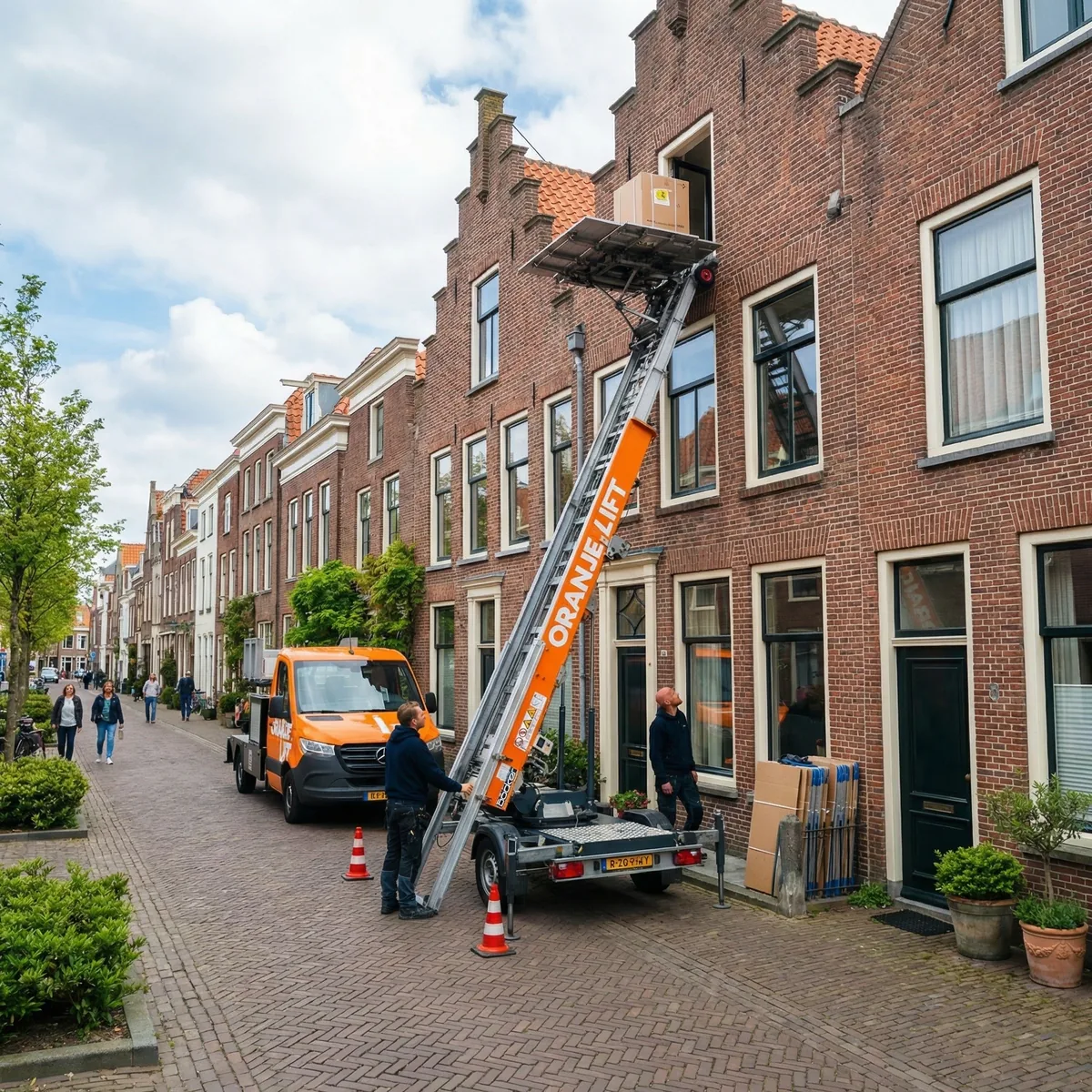Aanhangerlift in gebruik bij woning in Breda